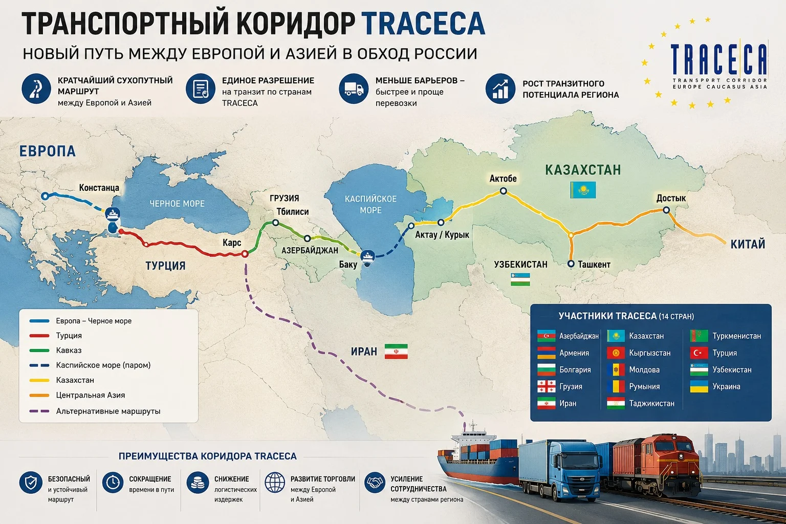 ЕАЭС планирует запуск нового транспортного коридора в Азию к 2026 году